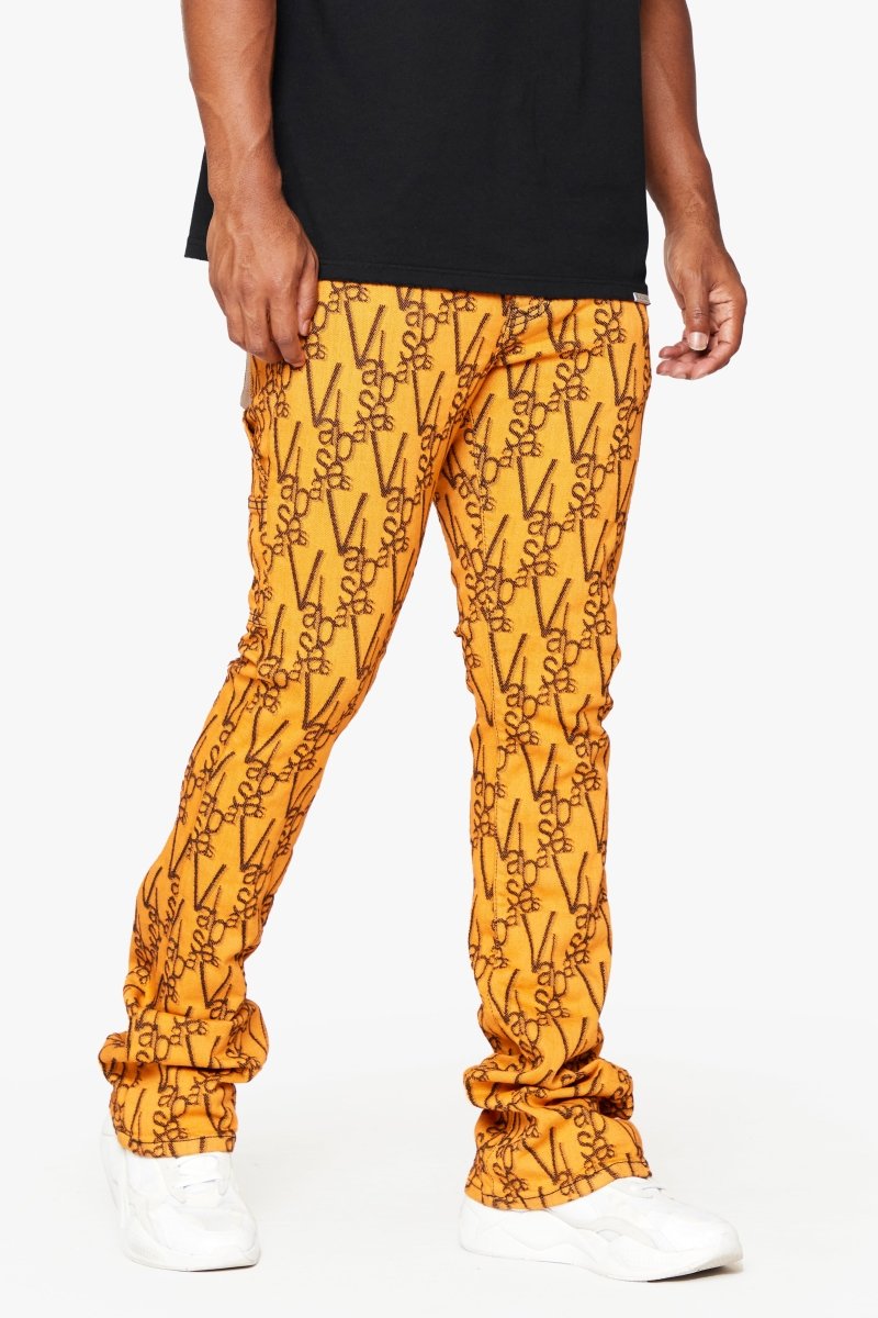 "V-SCRAWL" STACKED FLARE JEAN BLACK ORANGE