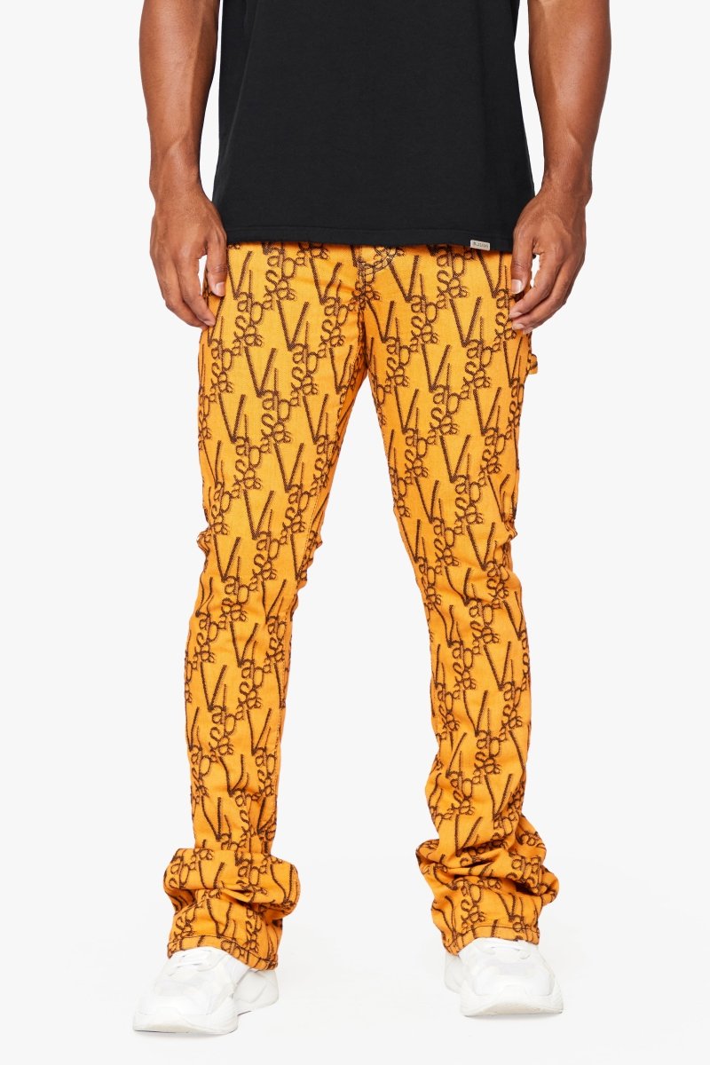 "V-SCRAWL" STACKED FLARE JEAN BLACK ORANGE