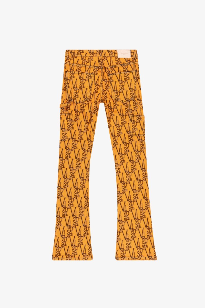 "V-SCRAWL" STACKED FLARE JEAN BLACK ORANGE