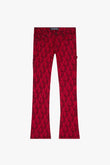 "V-SCRAWL" STACKED FLARE JEAN BLACK RED