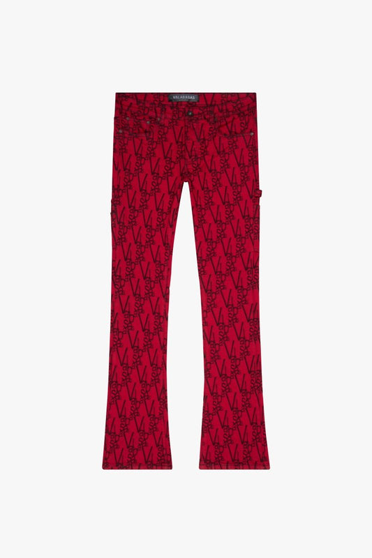 "V-SCRAWL" STACKED FLARE JEAN BLACK RED