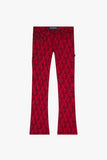 "V-SCRAWL" STACKED FLARE JEAN BLACK RED