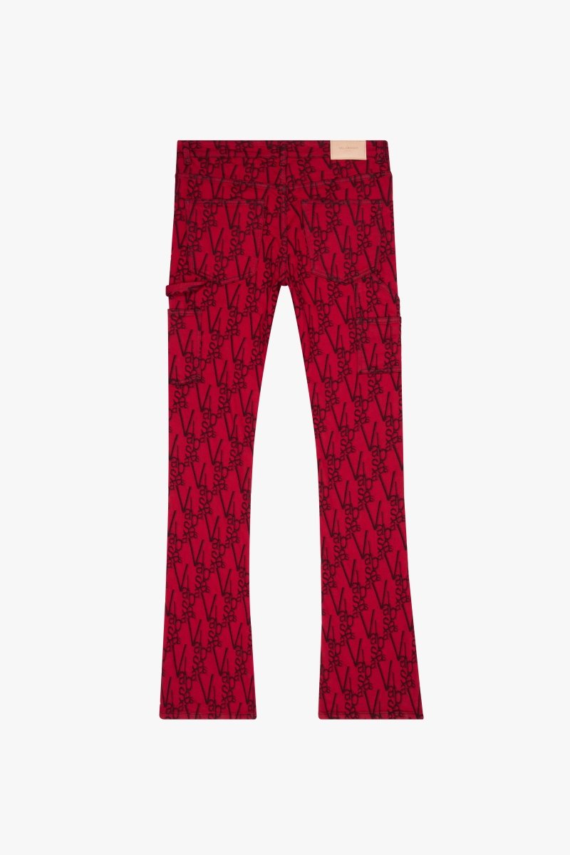 "V-SCRAWL" STACKED FLARE JEAN BLACK RED