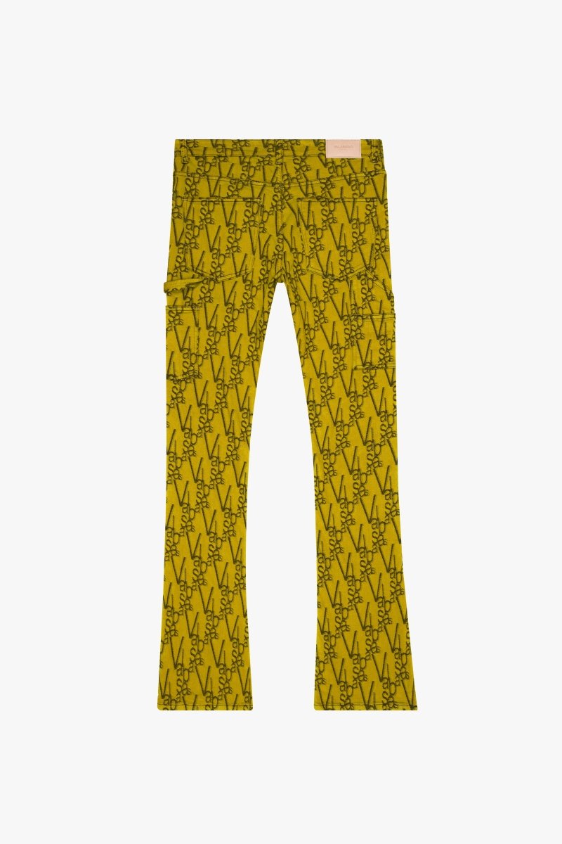 "V-SCRAWL" STACKED FLARE JEAN BLACK YELLOW