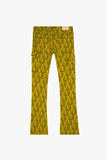 "V-SCRAWL" STACKED FLARE JEAN BLACK YELLOW