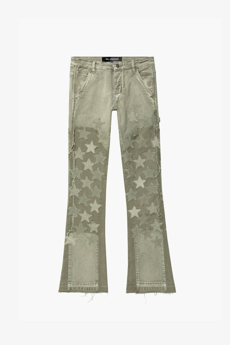 "V-STARS”  STACKED FLARE JEAN OLIVE GREEN