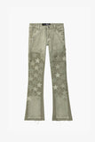 "V-STARS”  STACKED FLARE JEAN OLIVE GREEN