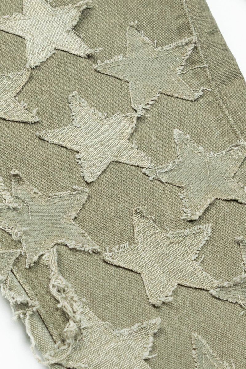 "V-STARS”  STACKED FLARE JEAN OLIVE GREEN