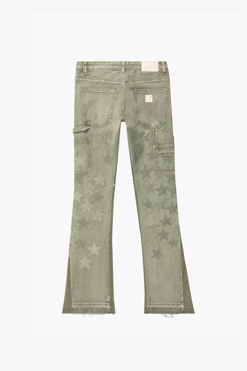 "V-STARS”  STACKED FLARE JEAN OLIVE GREEN