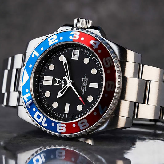 VO107SS - AUTO VOYAGER SILVER / BLUE & RED / SS BAND