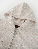 Cashew Blossom Pearl Zipper Hoodie-WHT