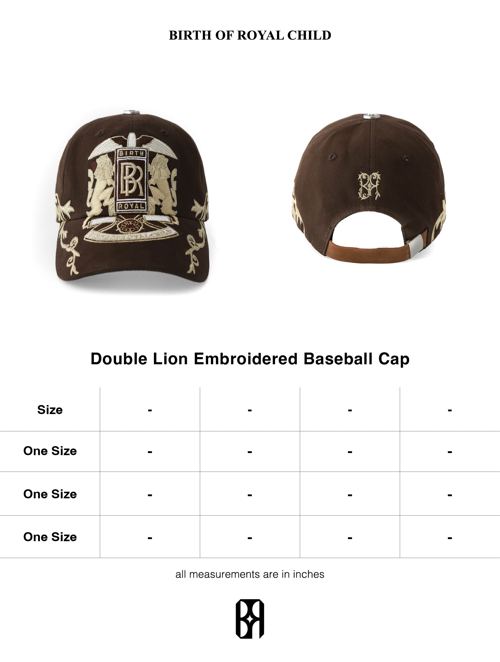 Double Lion Embroidered Baseball Cap-BRN