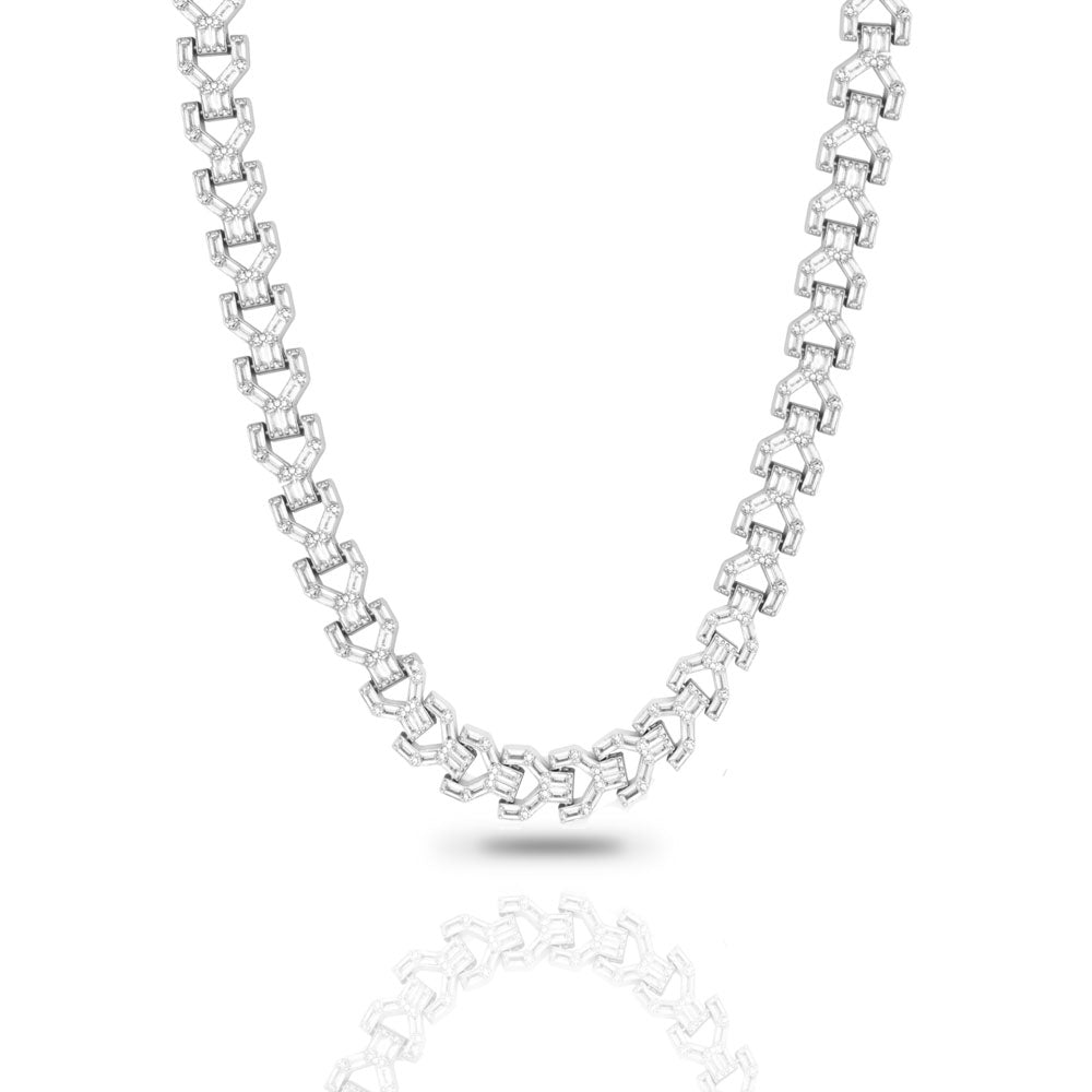 Diamond Y Link Choker Chain White Gold 8mm