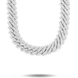 Straight Edge Diamond Cuban Link Chain White Gold 15mm