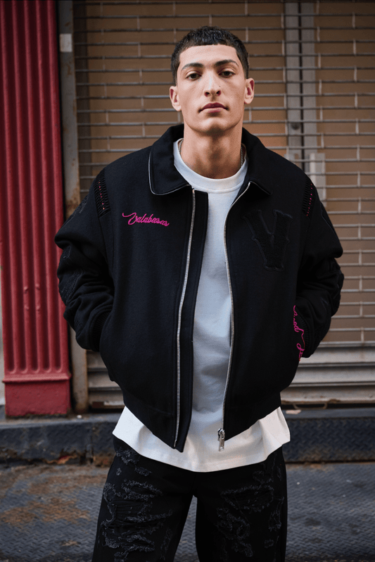 "WILD BUNCH" LETTERMAN JACKET BLACK