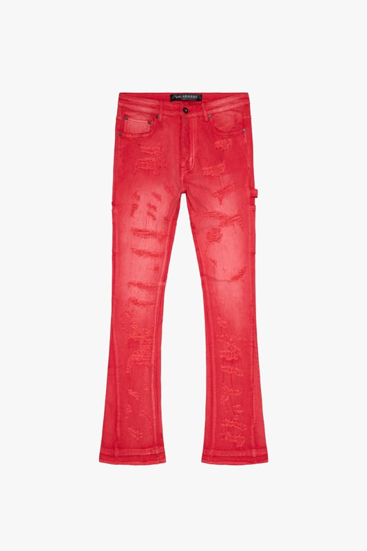 "ZERO" STACKED FLARE DENIM LIGHT RED WASH