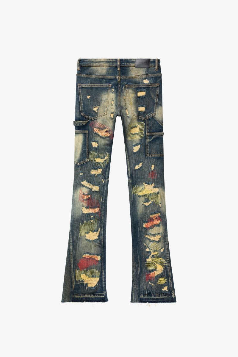 "ZERO” STACKED FLARE JEAN DIRTY VINTAGE WASH